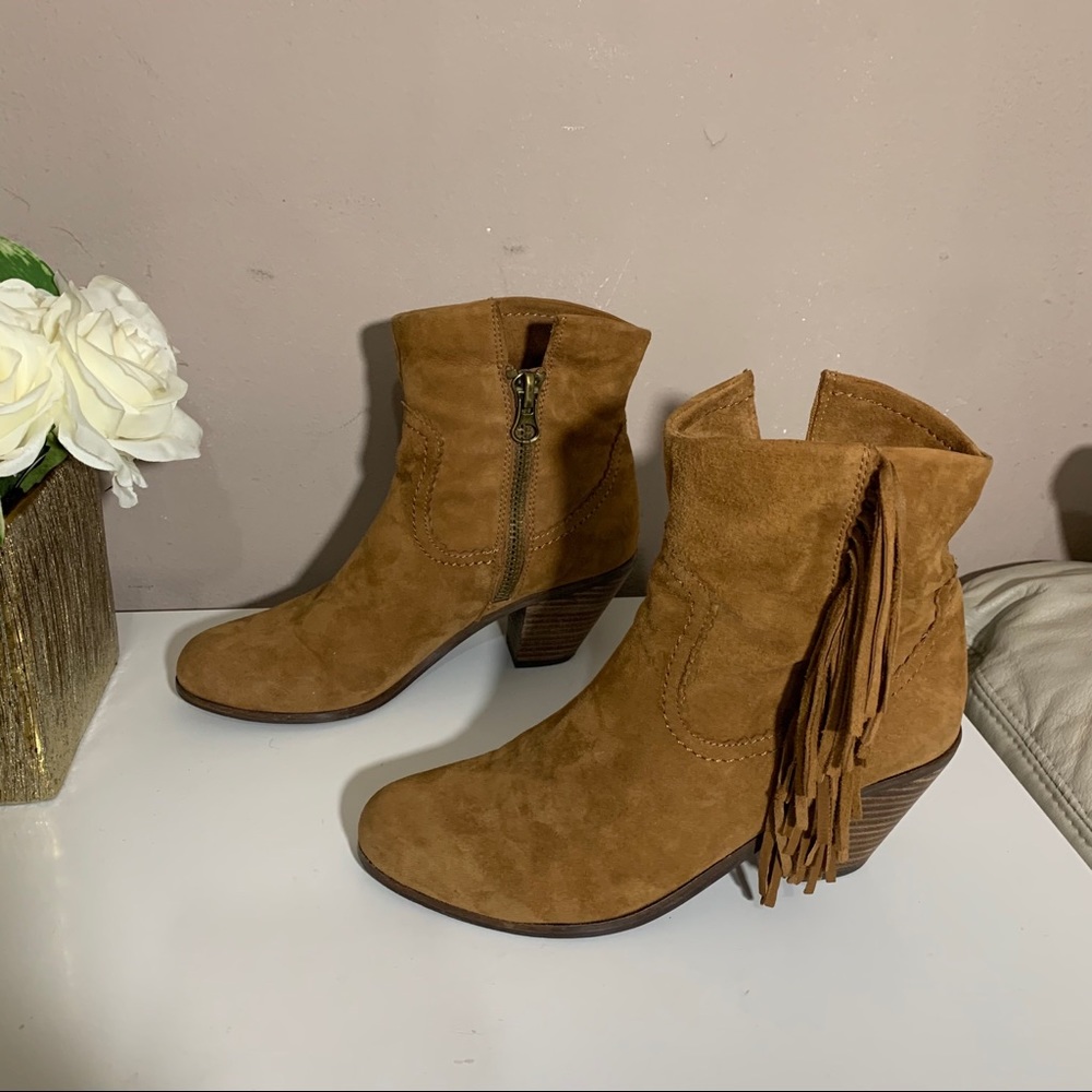 SAM EDELMAN LOUIE SADDLE SUEDE FRINGE BOOTS Brown - Picture 7 of 9
